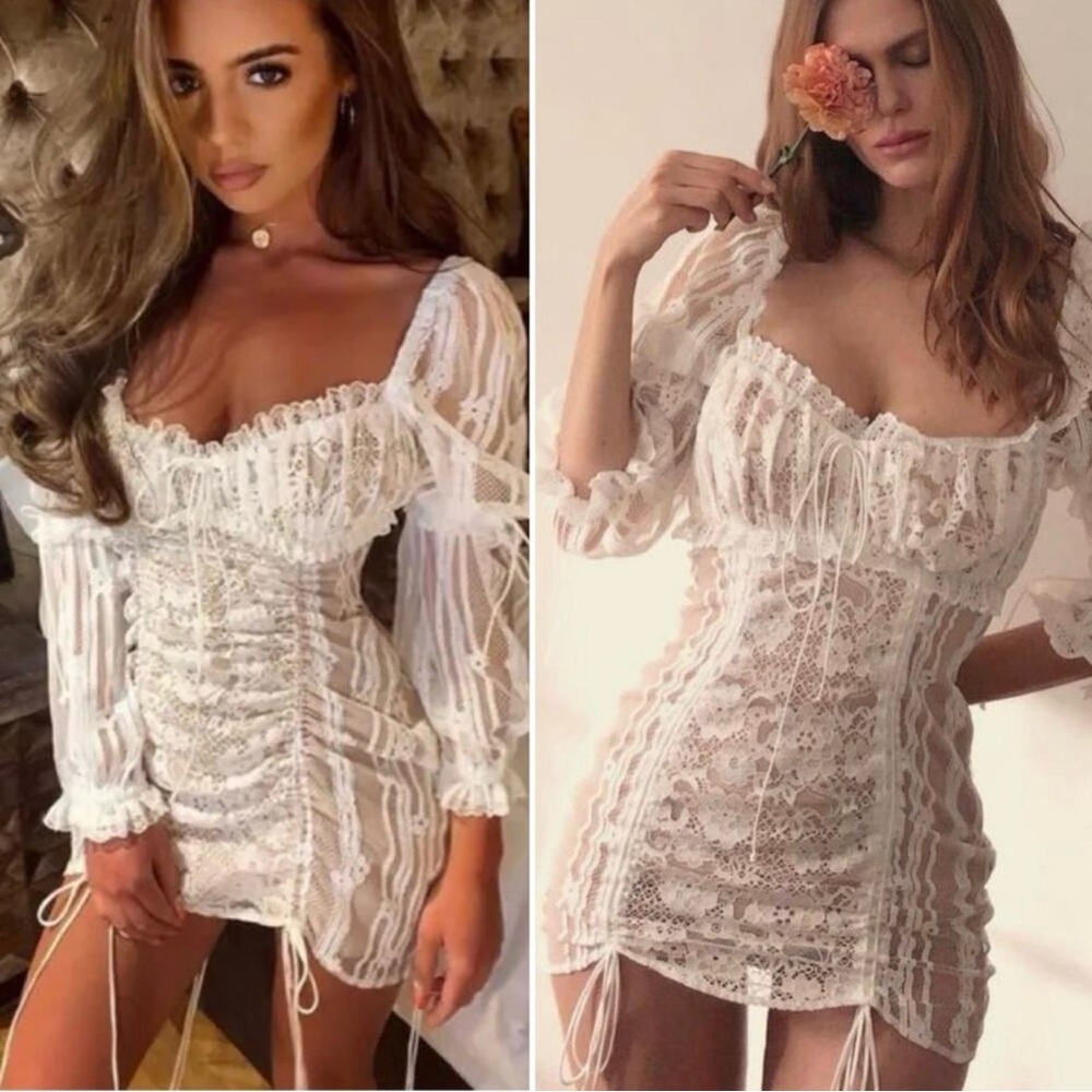 For Love and Lemons Monroe Mini Dress in White Size Medium
